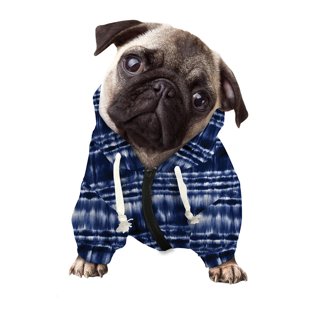 Indigo Dye Shibori Print Dog Zip Up Hoodie