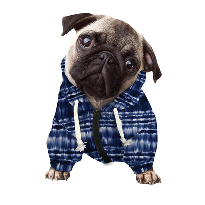 Indigo Dye Shibori Print Dog Zip Up Hoodie