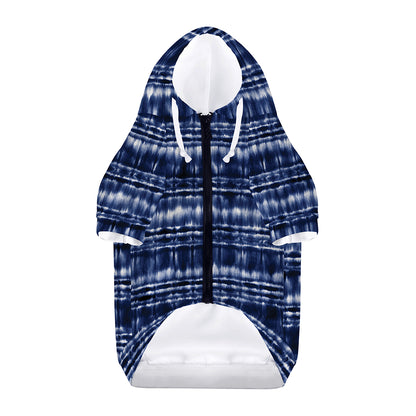 Indigo Dye Shibori Print Dog Zip Up Hoodie