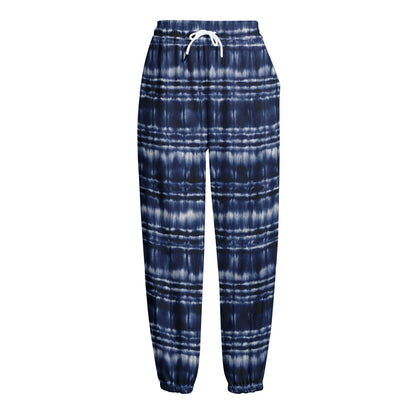 Indigo Dye Shibori Print Fleece Lined Knit Pants