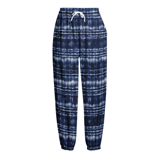 Indigo Dye Shibori Print Fleece Lined Knit Pants