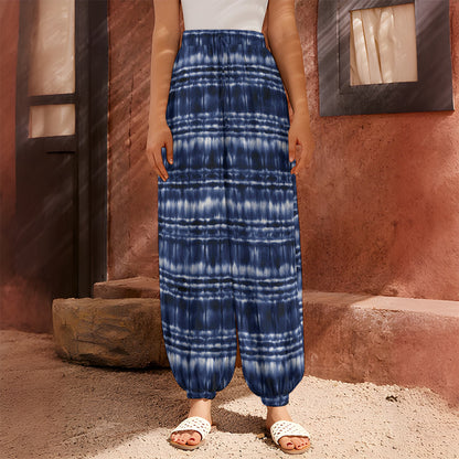 Indigo Dye Shibori Print Harem Pants