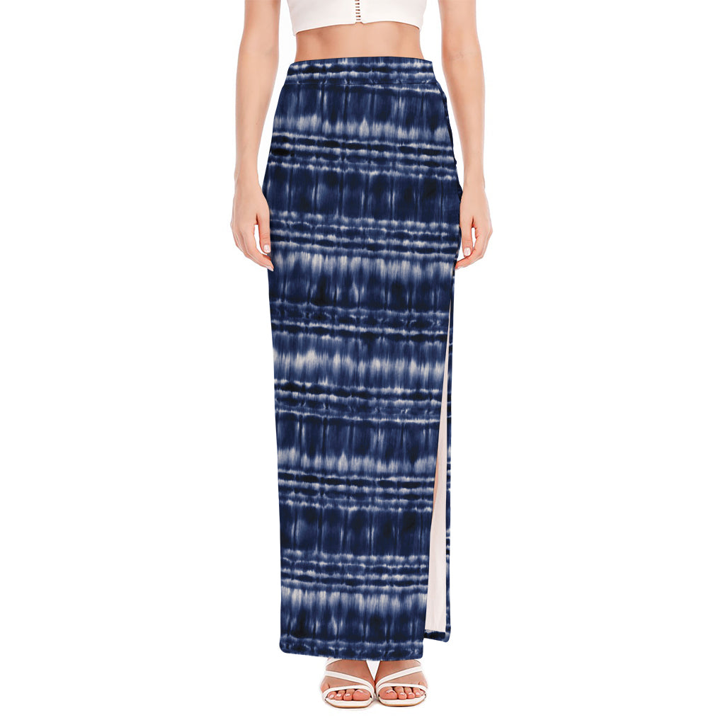 Indigo Dye Shibori Print High Slit Maxi Skirt