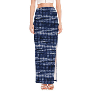 Indigo Dye Shibori Print High Slit Maxi Skirt