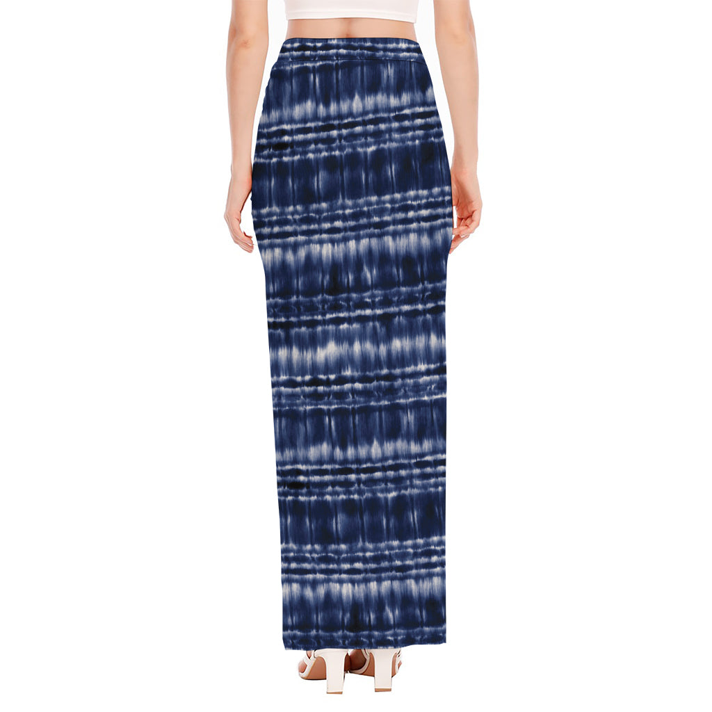 Indigo Dye Shibori Print High Slit Maxi Skirt