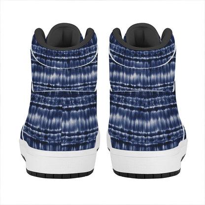Indigo Dye Shibori Print High Top Leather Sneakers