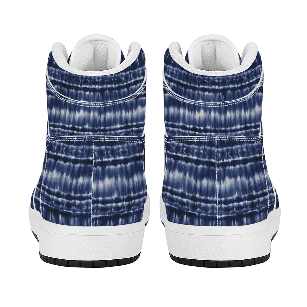 Indigo Dye Shibori Print High Top Leather Sneakers