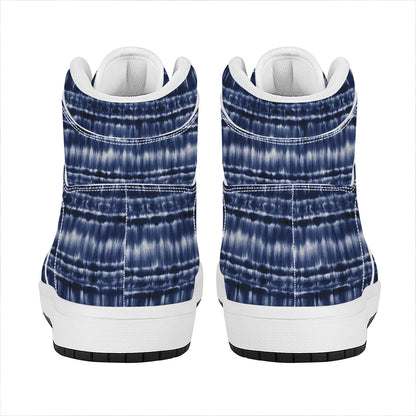 Indigo Dye Shibori Print High Top Leather Sneakers