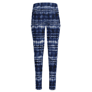 Indigo Dye Shibori Print High-Waisted Pocket Leggings