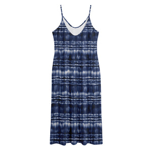 Indigo Dye Shibori Print Jersey Midi Cami Dress