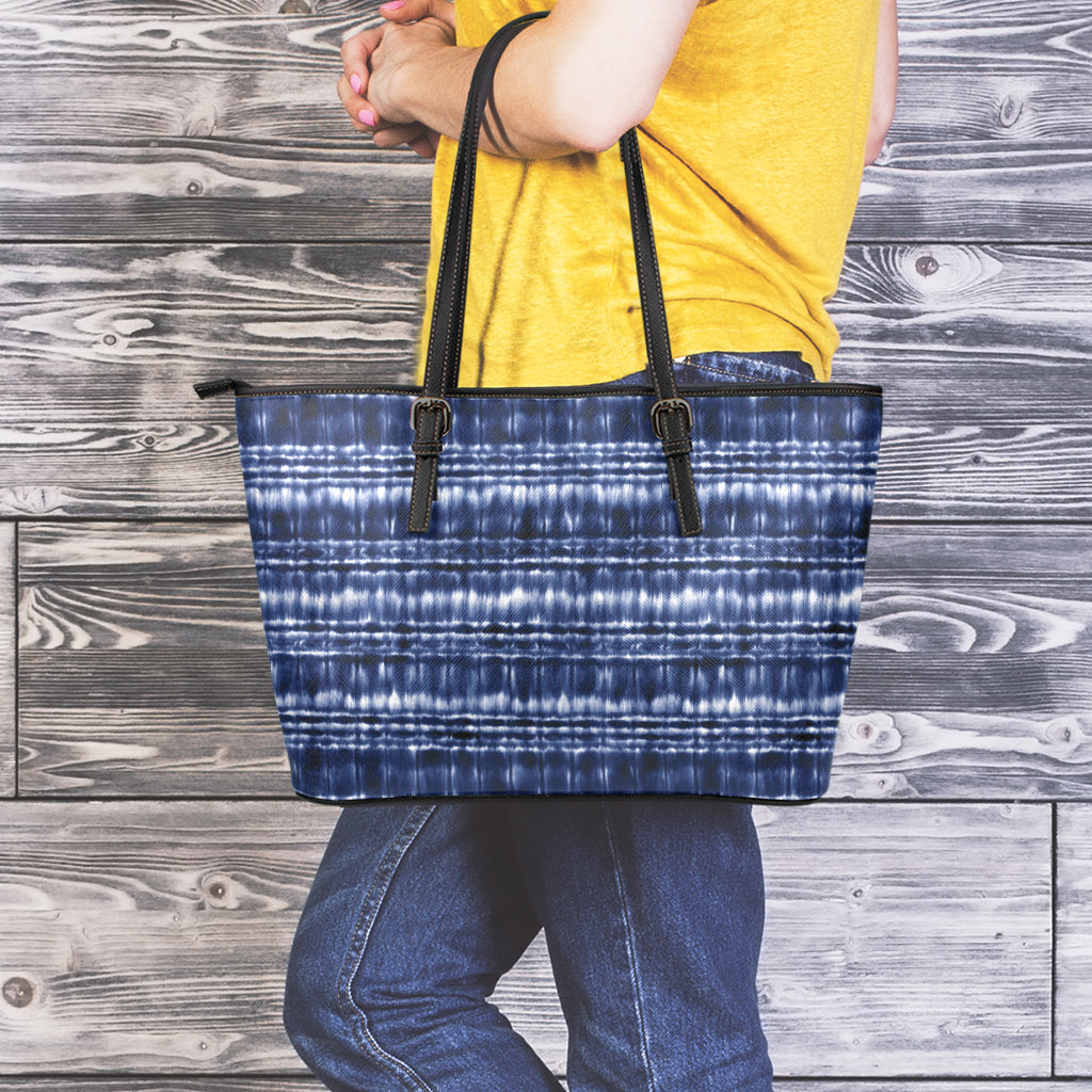 Indigo Dye Shibori Print Leather Tote Bag