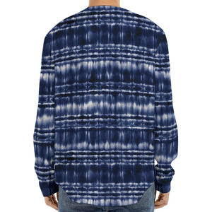 Indigo Dye Shibori Print Long Sleeve Baseball Jersey