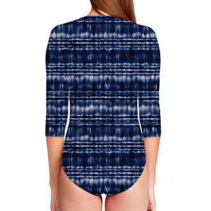 Indigo Dye Shibori Print Long Sleeve Swimsuit