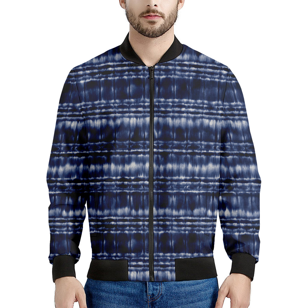 Indigo Dye Shibori Print Men's Bomber Jacket