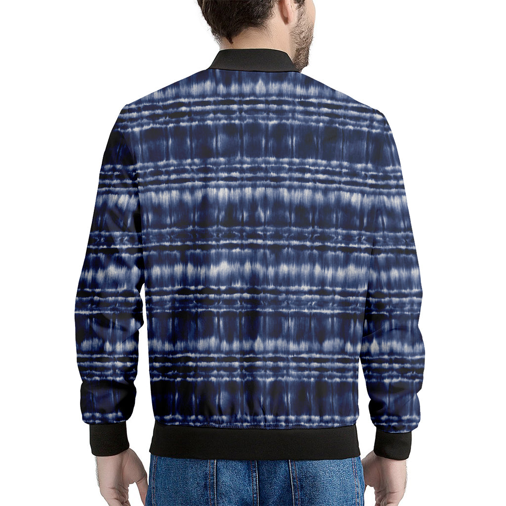 Indigo Dye Shibori Print Men's Bomber Jacket