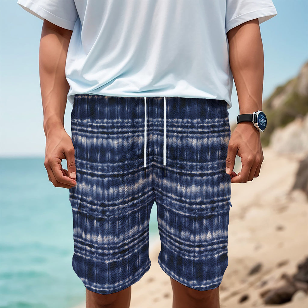 Indigo Dye Shibori Print Men's Cargo Shorts