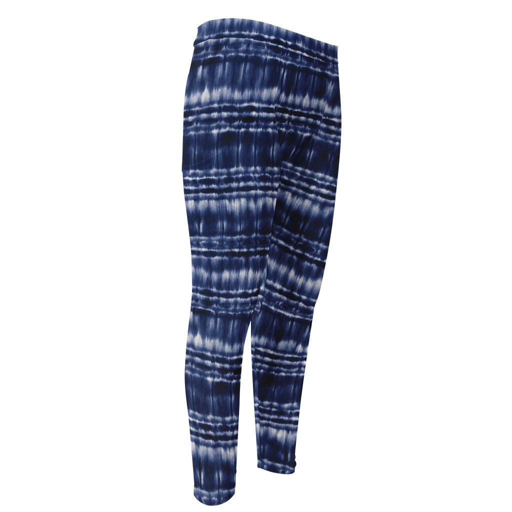 Indigo Dye Shibori Print Men's Compression Pants