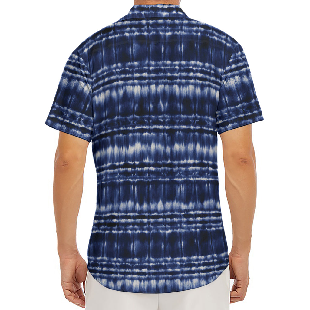 Indigo Dye Shibori Print Men's Deep V-Neck Shirt