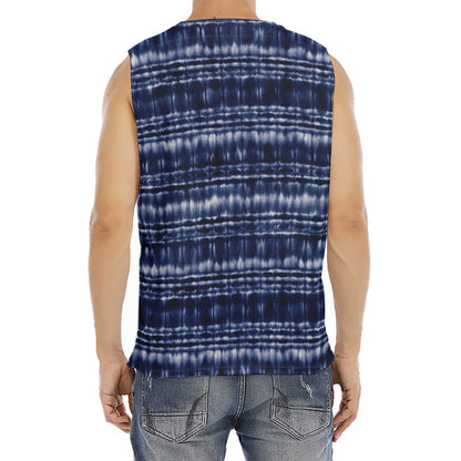 Indigo Dye Shibori Print Men's Fitness Tank Top