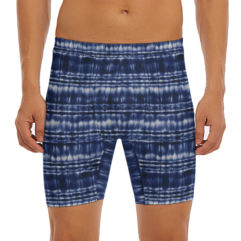 Indigo Dye Shibori Print Men's Long Boxer Briefs