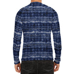 Indigo Dye Shibori Print Men's Long Sleeve Rash Guard
