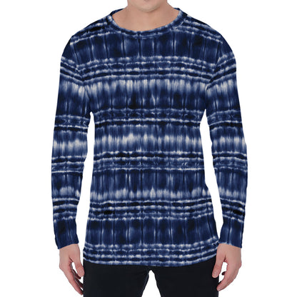 Indigo Dye Shibori Print Men's Long Sleeve T-Shirt