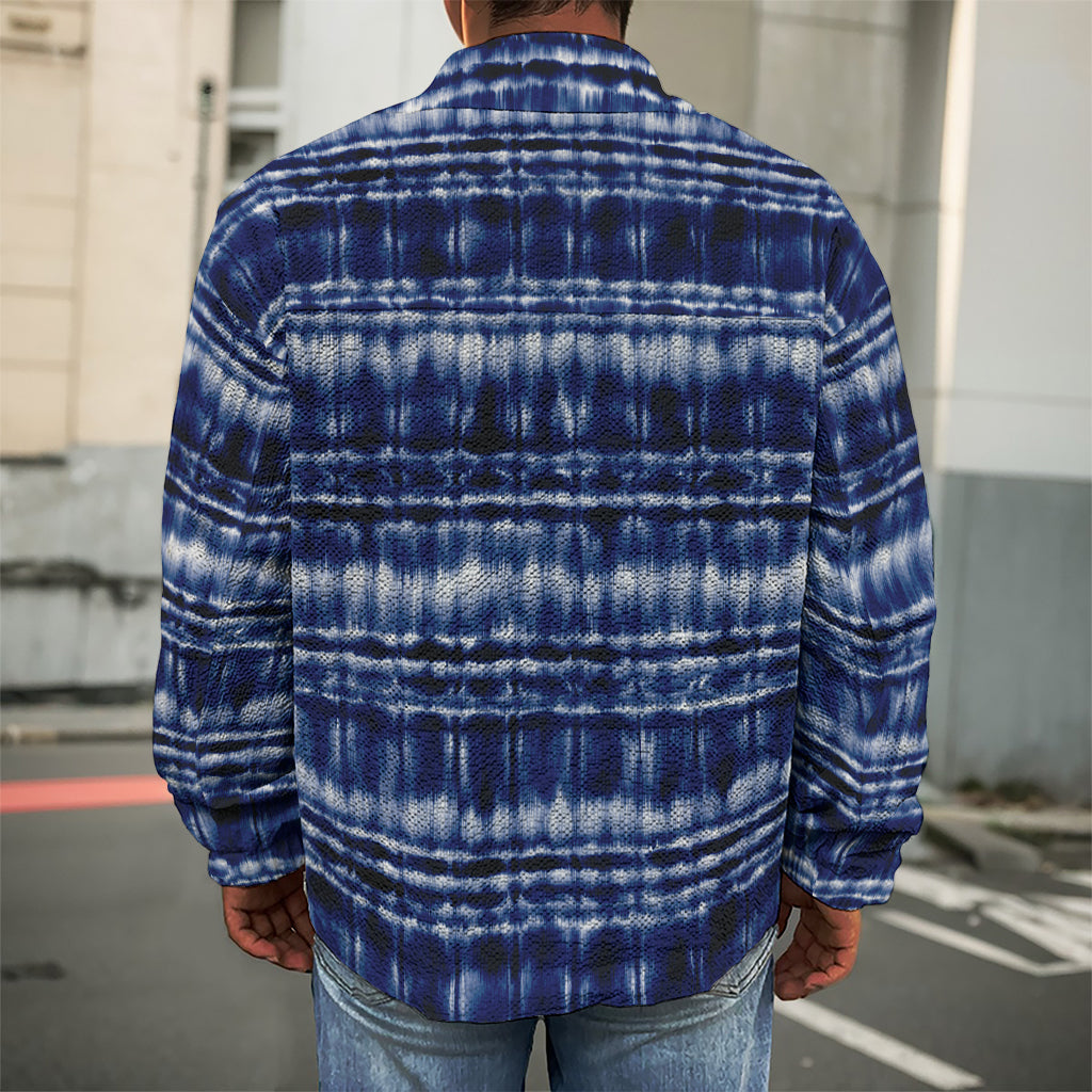 Indigo Dye Shibori Print Men's Shirt Jacket