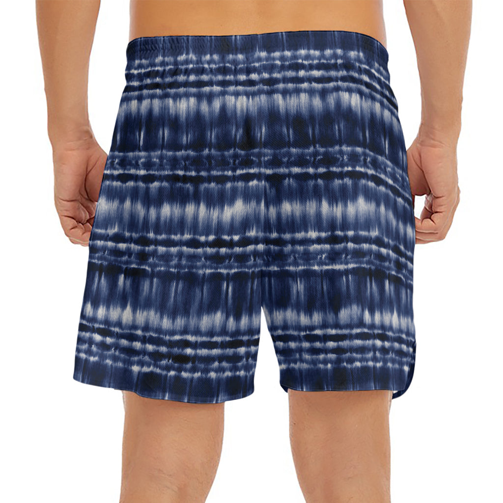 Indigo Dye Shibori Print Men's Split Running Shorts