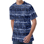 Indigo Dye Shibori Print Men's Velvet T-Shirt