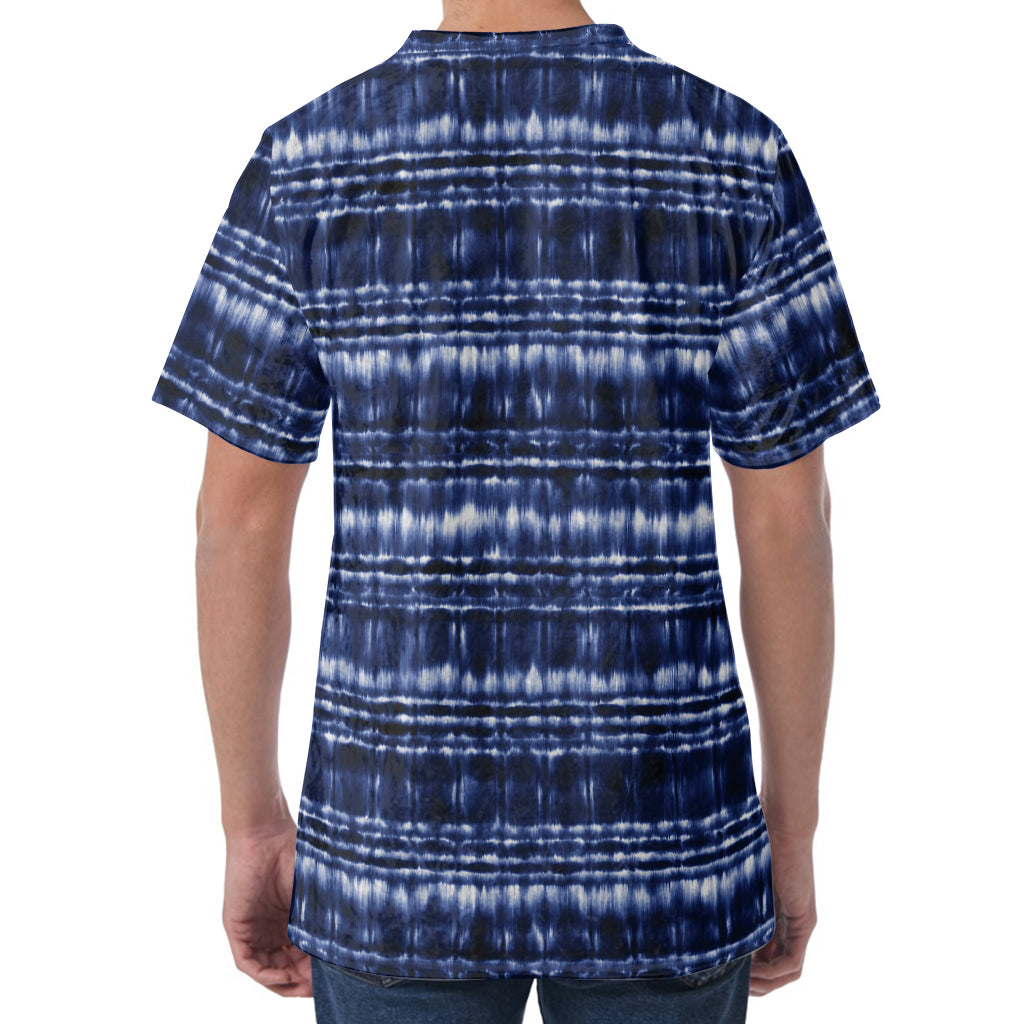 Indigo Dye Shibori Print Men's Velvet T-Shirt