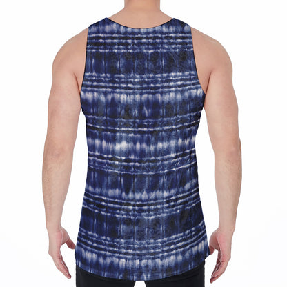 Indigo Dye Shibori Print Men's Velvet Tank Top