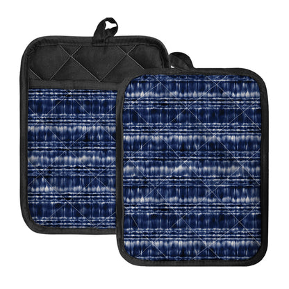 Indigo Dye Shibori Print Pot Holders With Pocket