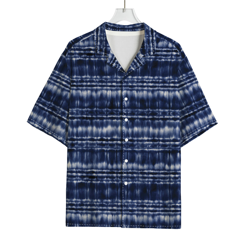 Indigo Dye Shibori Print Rayon Hawaiian Shirt