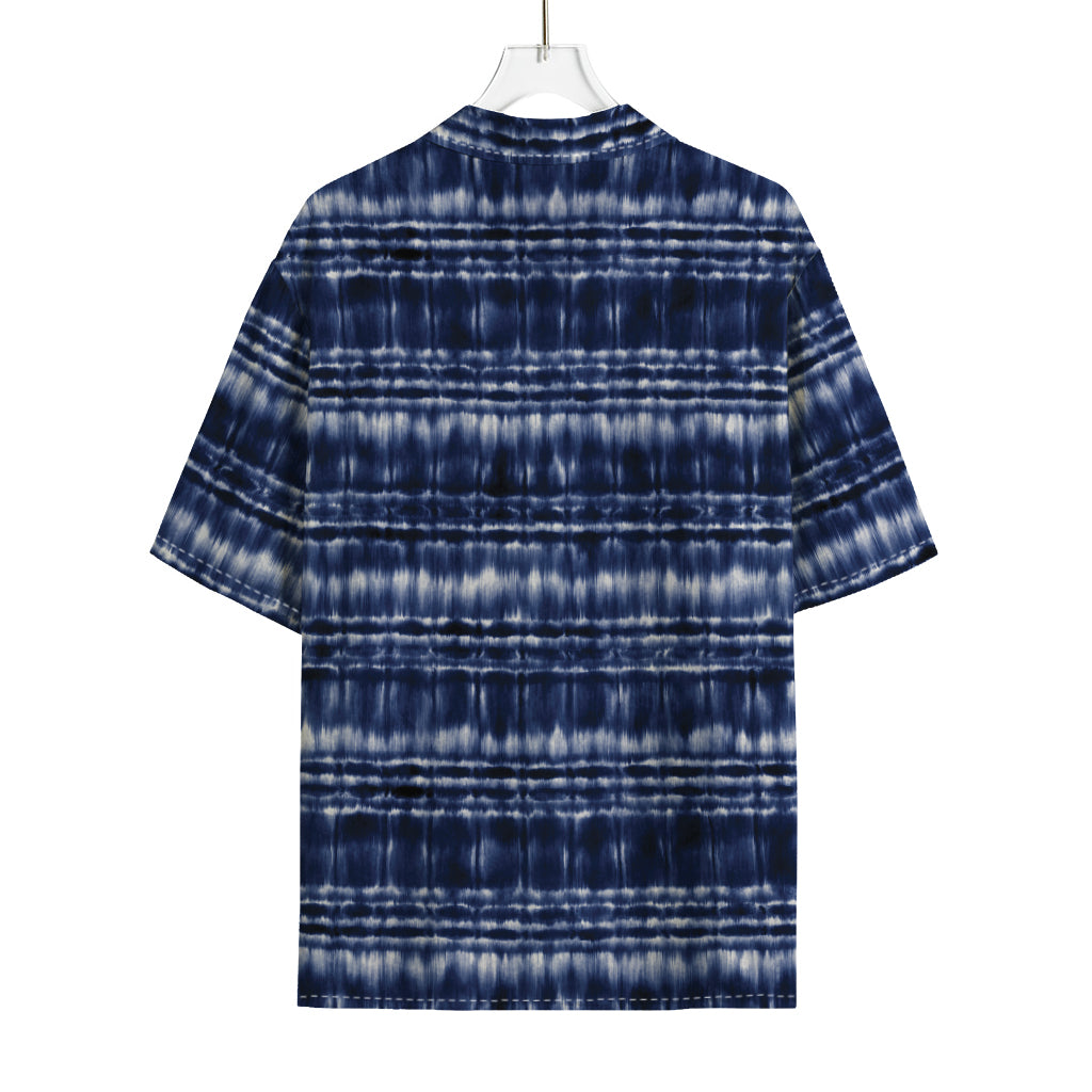 Indigo Dye Shibori Print Rayon Hawaiian Shirt