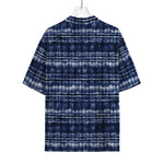 Indigo Dye Shibori Print Rayon Hawaiian Shirt