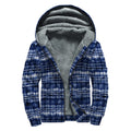 Indigo Dye Shibori Print Sherpa Lined Zip Up Hoodie