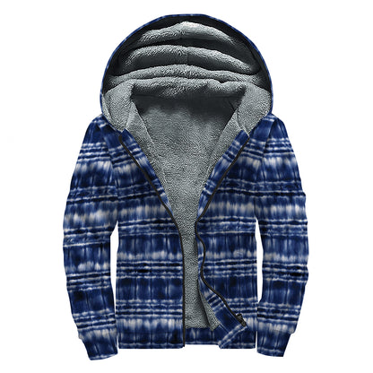 Indigo Dye Shibori Print Sherpa Lined Zip Up Hoodie