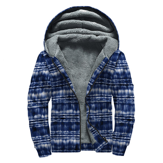 Indigo Dye Shibori Print Sherpa Lined Zip Up Hoodie