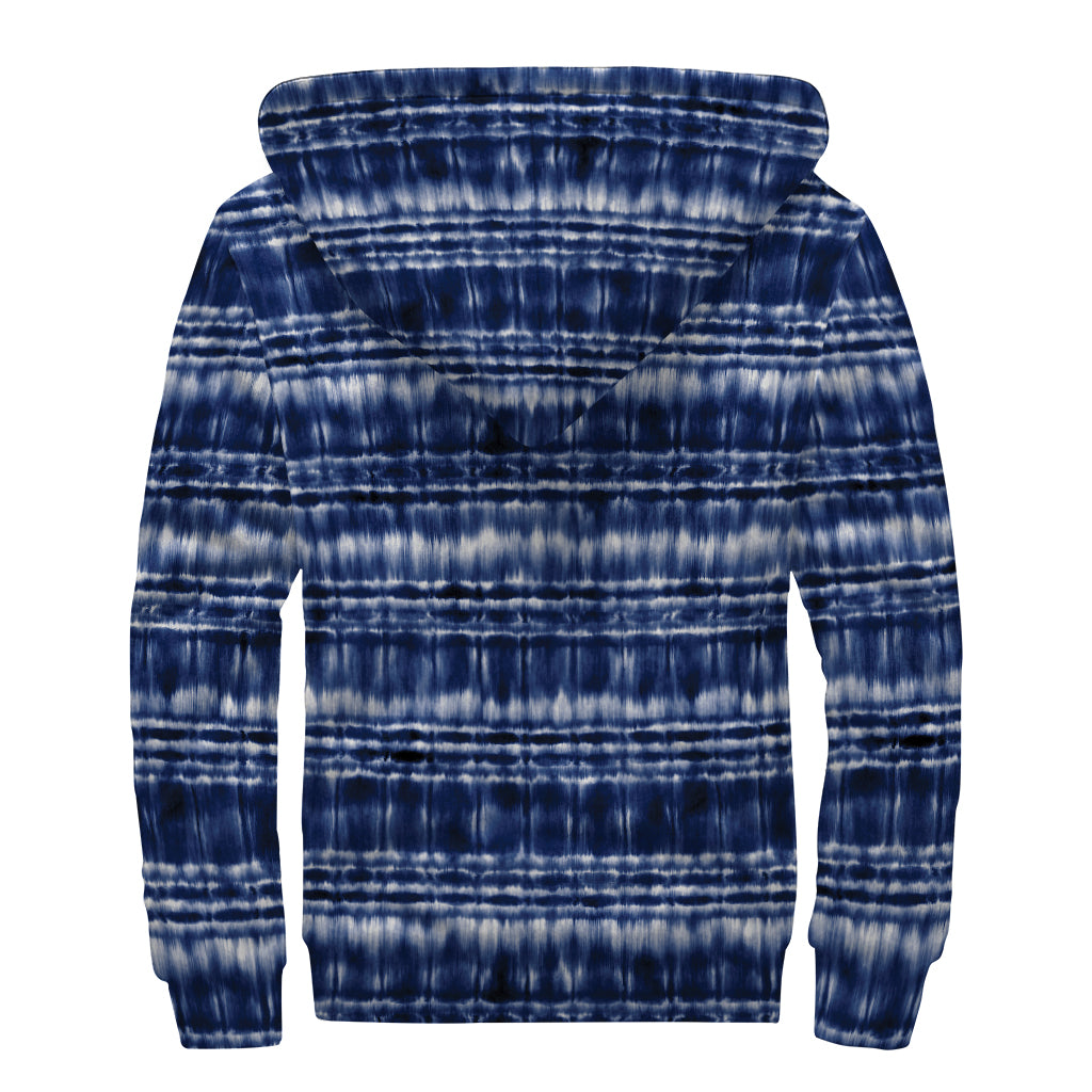 Indigo Dye Shibori Print Sherpa Lined Zip Up Hoodie