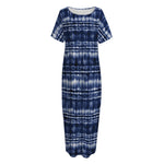 Indigo Dye Shibori Print Short Sleeve Long Nightdress