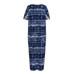 Indigo Dye Shibori Print Short Sleeve Long Nightdress