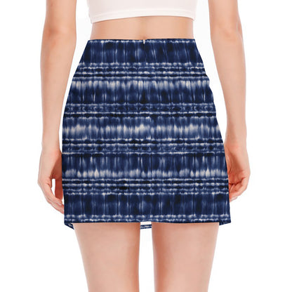 Indigo Dye Shibori Print Side Slit Mini Skirt