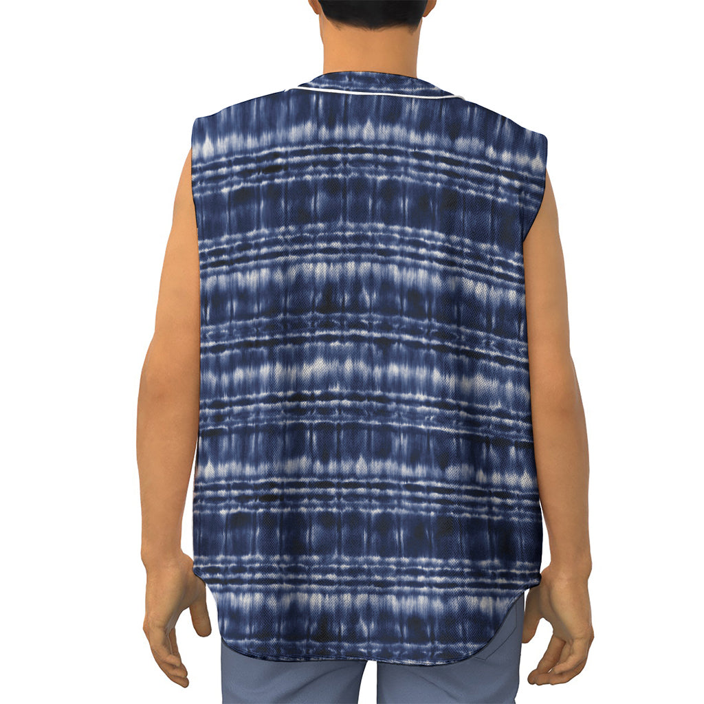 Indigo Dye Shibori Print Sleeveless Baseball Jersey