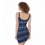 Indigo Dye Shibori Print Sleeveless Bodycon Dress