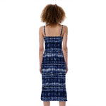 Indigo Dye Shibori Print Slim Fit Midi Cami Dress