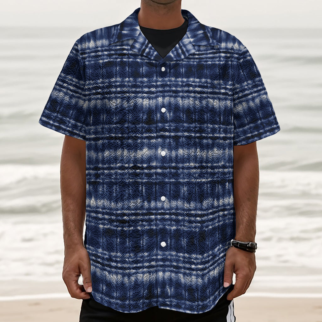 Indigo Dye Shibori Print Textured Short Sleeve Shirt