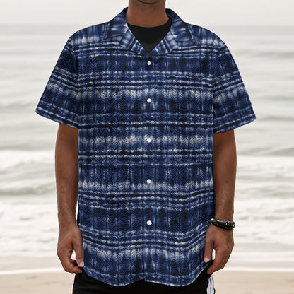 Indigo Dye Shibori Print Textured Short Sleeve Shirt