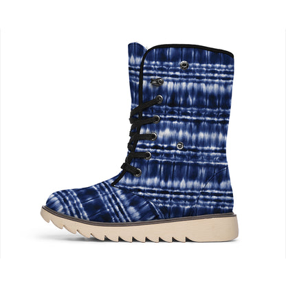 Indigo Dye Shibori Print Winter Boots