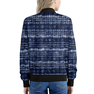 Indigo Dye Shibori Print Women's Bomber Jacket