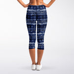 Indigo Dye Shibori Print Women's Capri Leggings